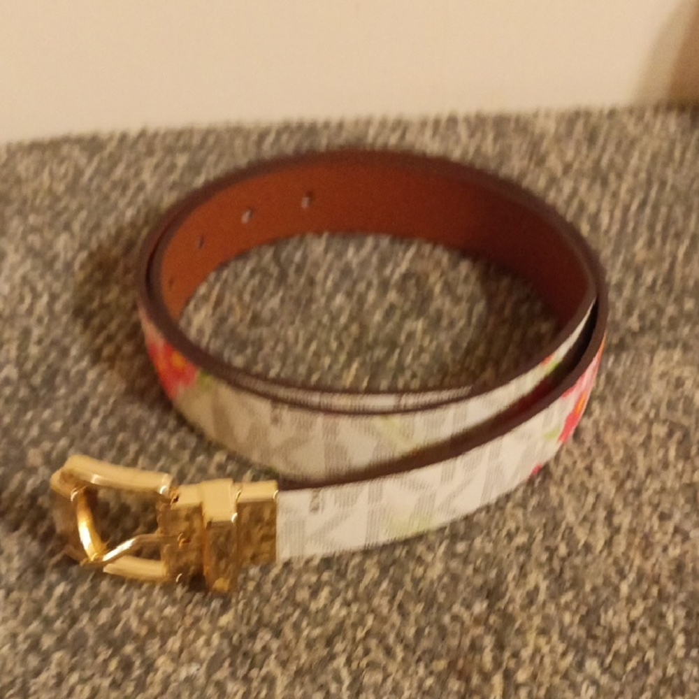 Michael kors White Floral And Brown Women's Reversible Belt Size Medium